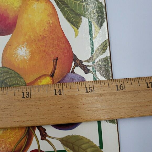 Cork Back Place Mats Fruit Harvest Vtg Plum Apple Green Grapes Pear Peach 2PC - Picture 13 of 16